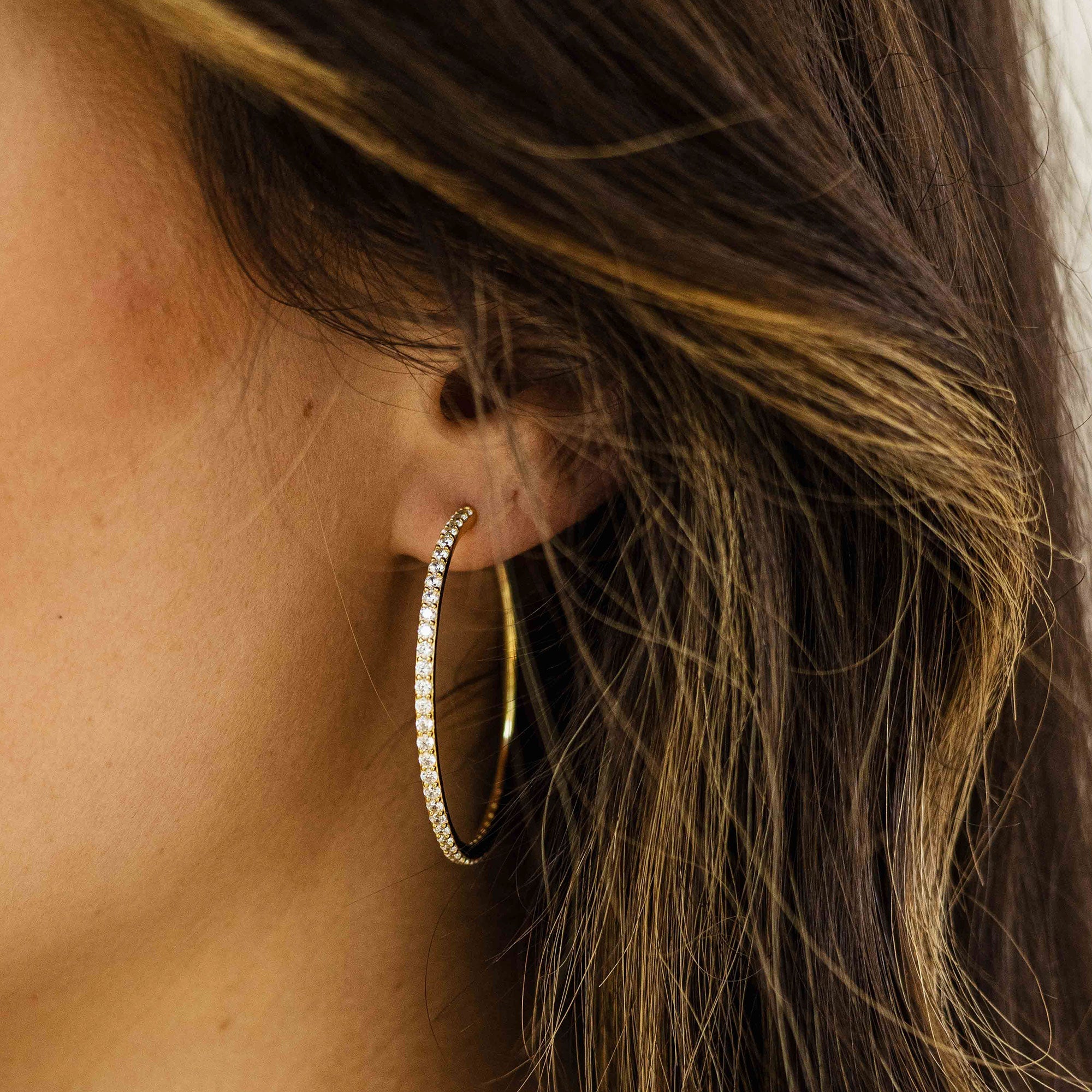 Sparkling Oversized Hoop Earrings | Silver Gold Plated | Gisser Jewels