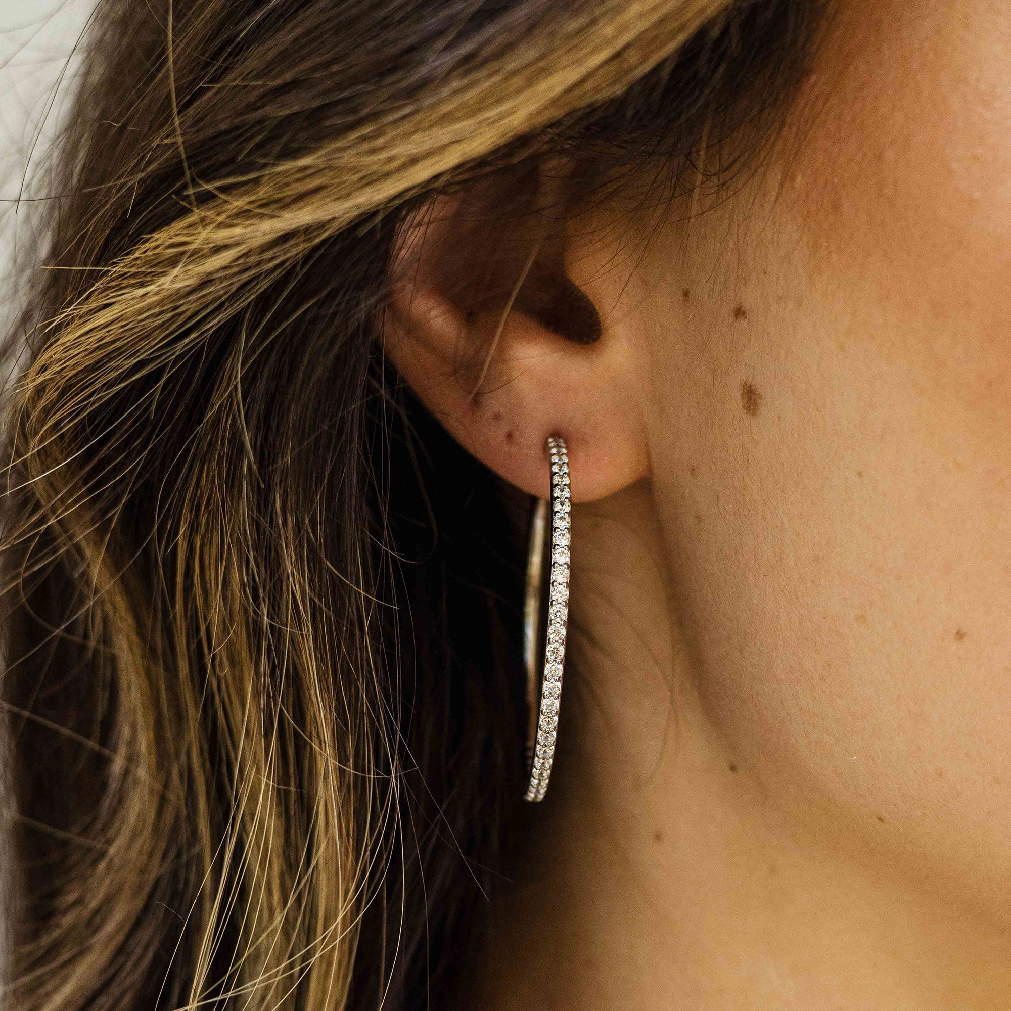 Sparkling Oversized Hoop Earrings | Silver Rhodium Plated | Gisser Jewels