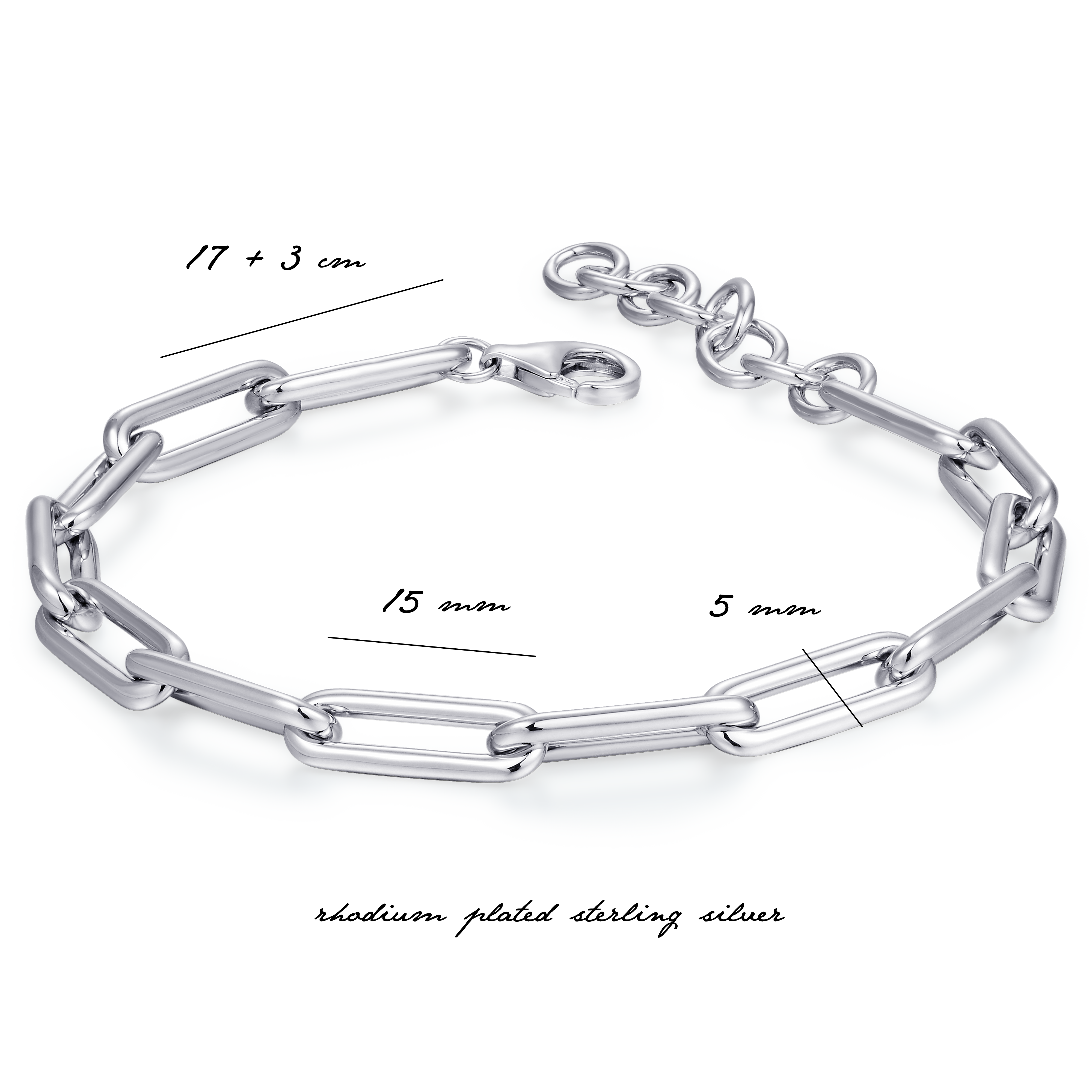 Gisser Jewels Silver Rhodium Plated Long Icon Link Bracelet