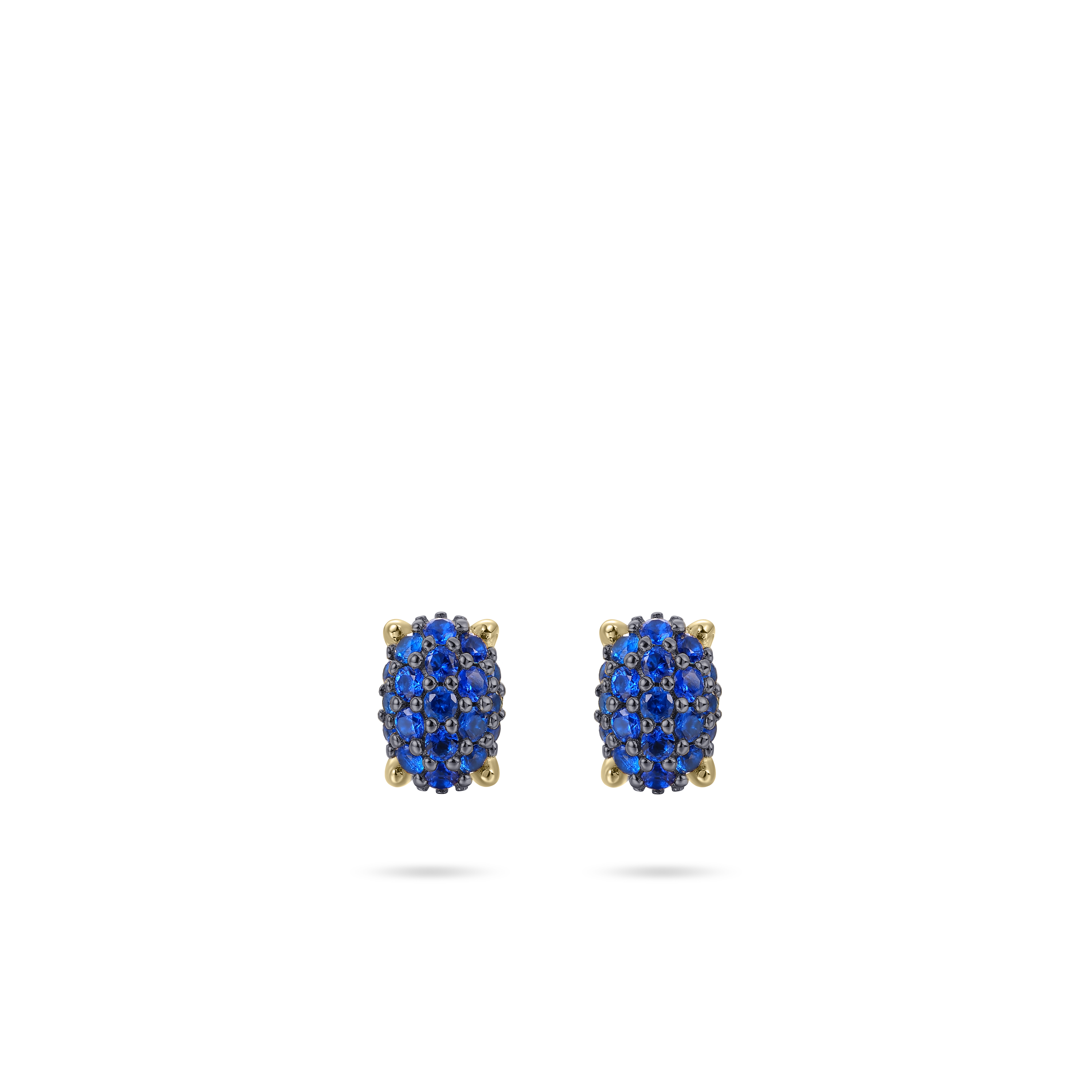 Oval Pave Dashing Details Ear Studs Blue