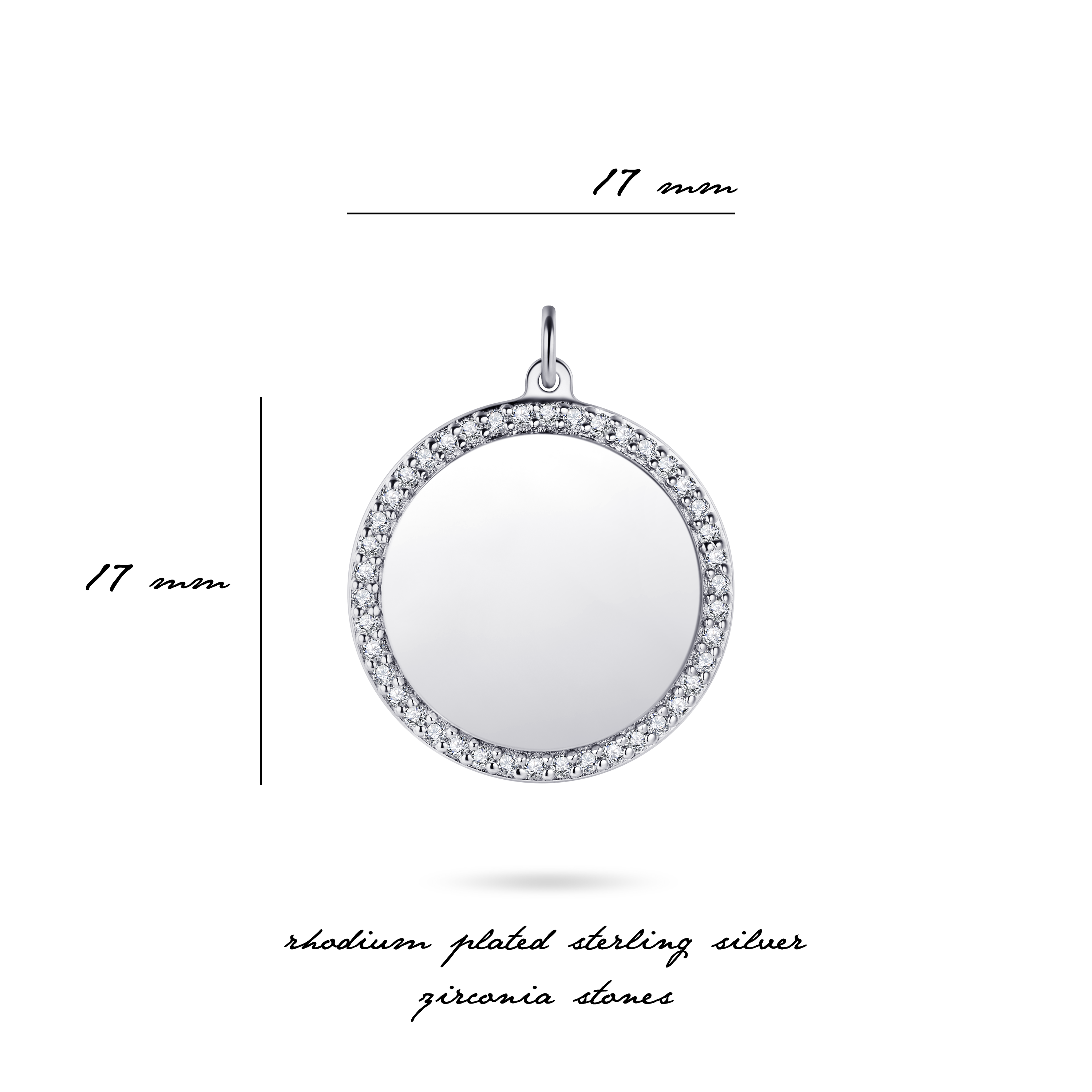 Gisser Jewels Silver Rhodium Plated Engravable Coin Pendant with Stones