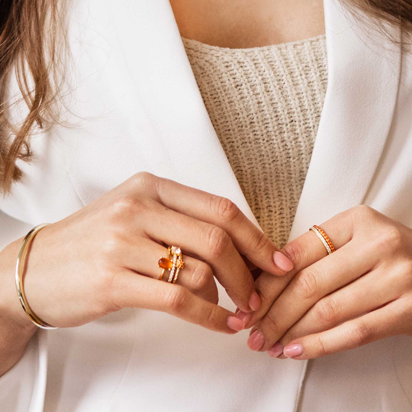 Orange Pave Stackable Ring | Silver Gold Plated | Gisser Jewels  