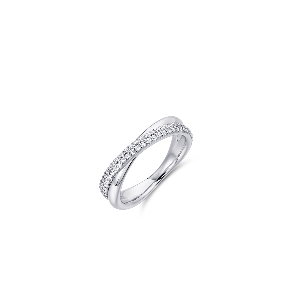 Crossing Bold Bands Pave Ring