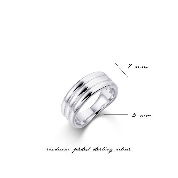 Gisser Jewels Silver Rhodium Plated Triple Bold Bands Ring