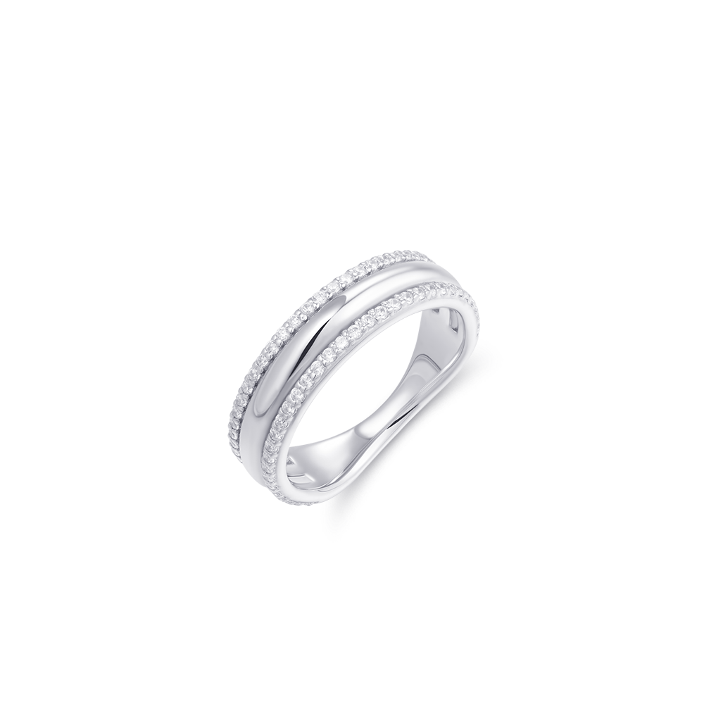 Gisser Jewels Silver Rhodium Plated Shimmering Bold Bands Ring