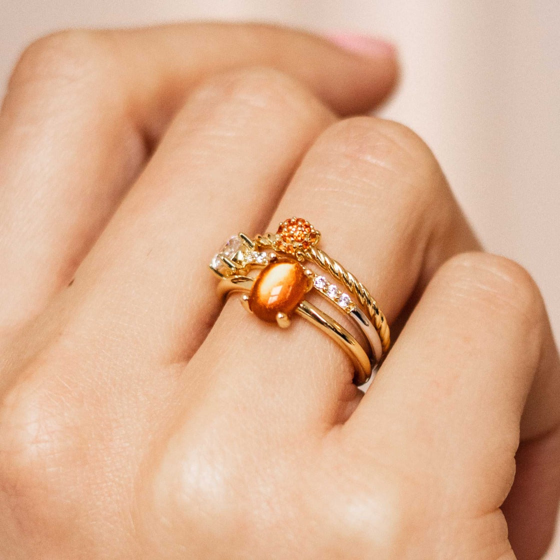 Gisser Jewels Silver Gold Plated Dashing Details Ring with Stone
