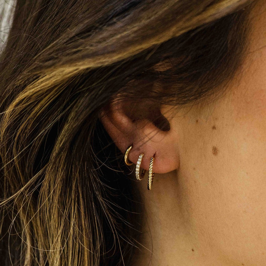 Mini Pave Hoop Earrings | 14k Yellow Gold | Gisser Jewels-5