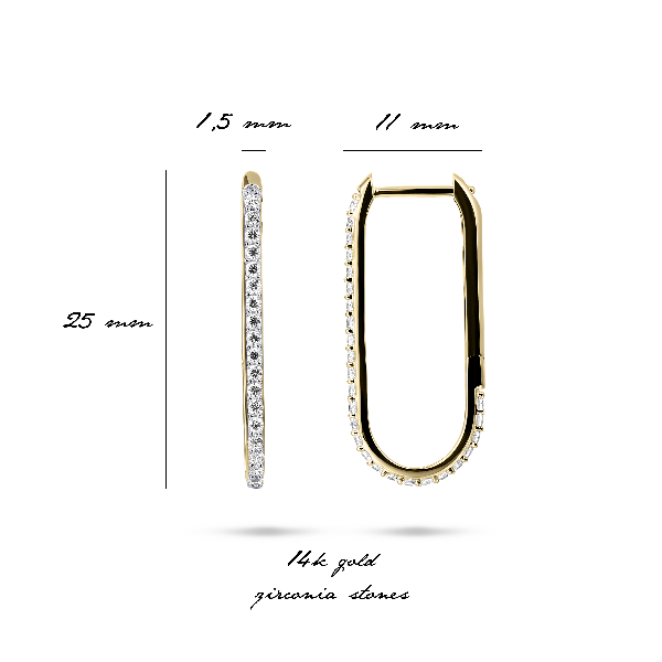 Gisser Jewels 14k Gold Plated Extra Long Sparkling Hoop Earrings with Stones