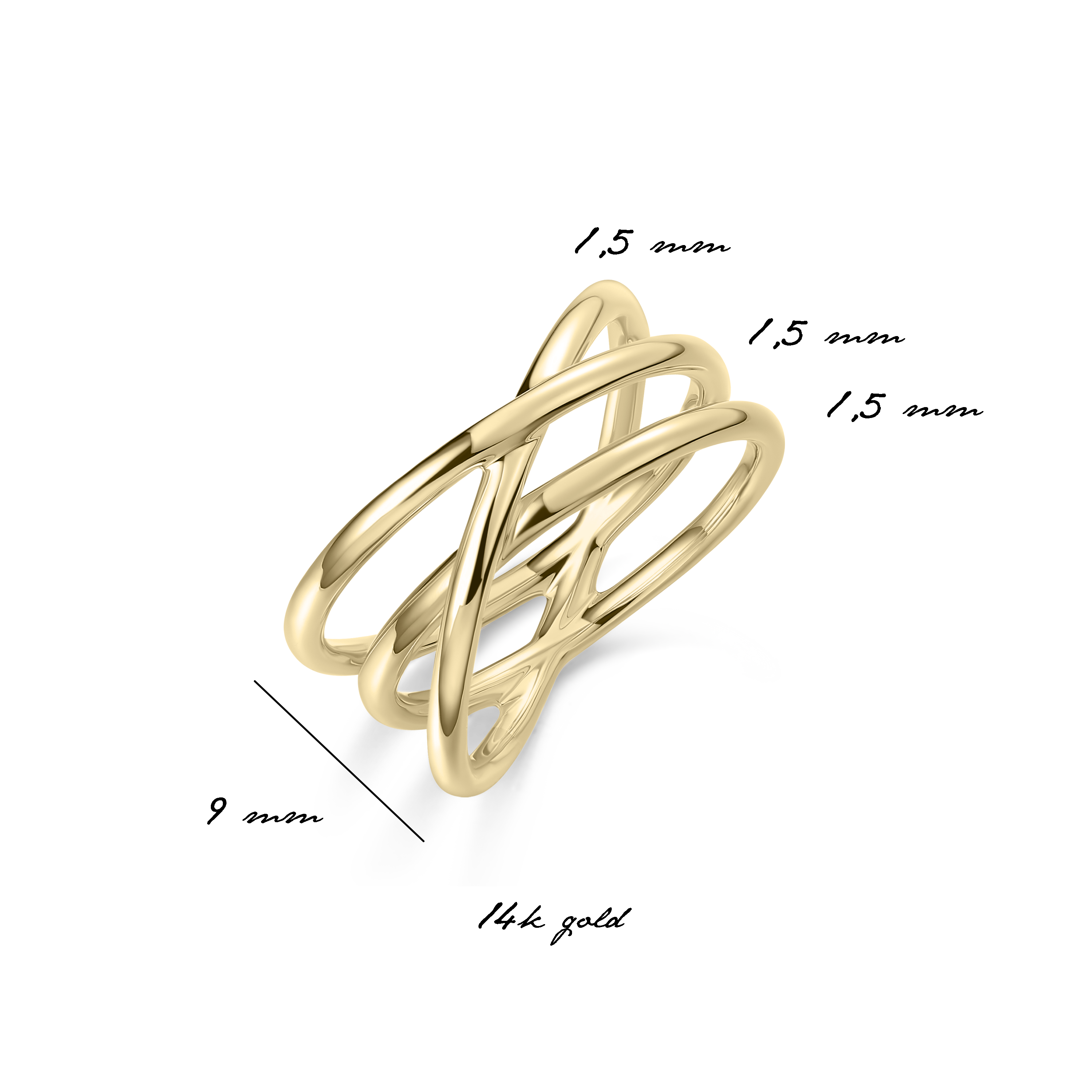 Triple Crossover Ring | 14k Gold | Gisser Jewels