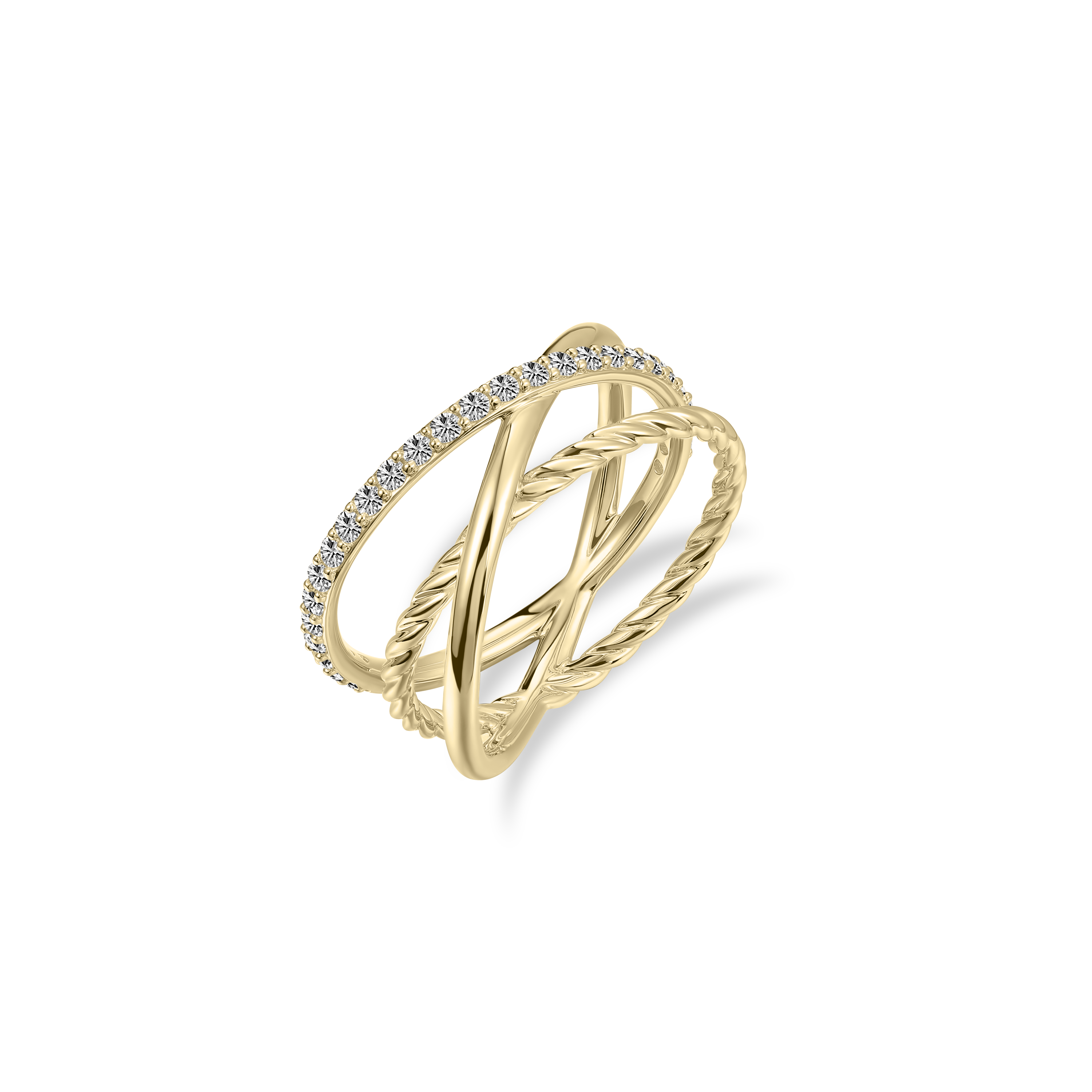 Gisser Jewels 14k Gold Plated Triple Surface Crossover Ring