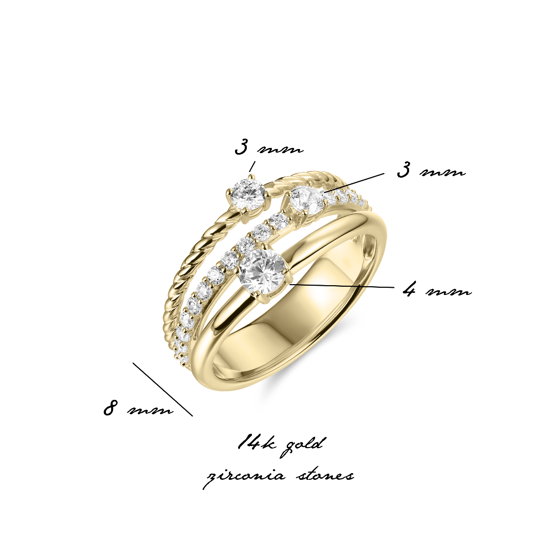 Gisser Jewels 14k Gold Plated Triple Surface Brilliant Ring-4