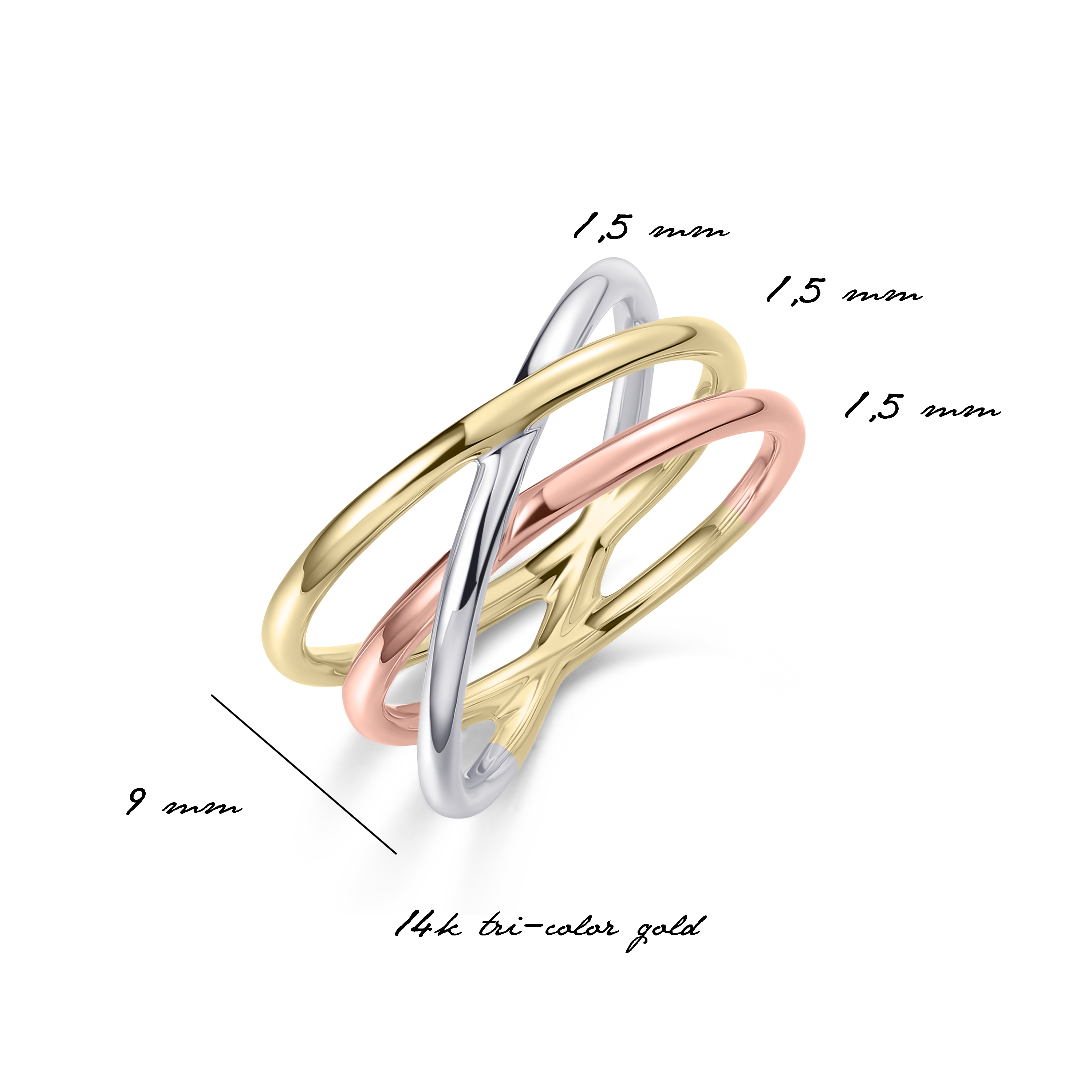 Triple Crossover Ring | 14k Tri-Color Gold | Gisser Jewels Triple Crossover Ring | 14k Tri-Color Gold | Gisser Jewels