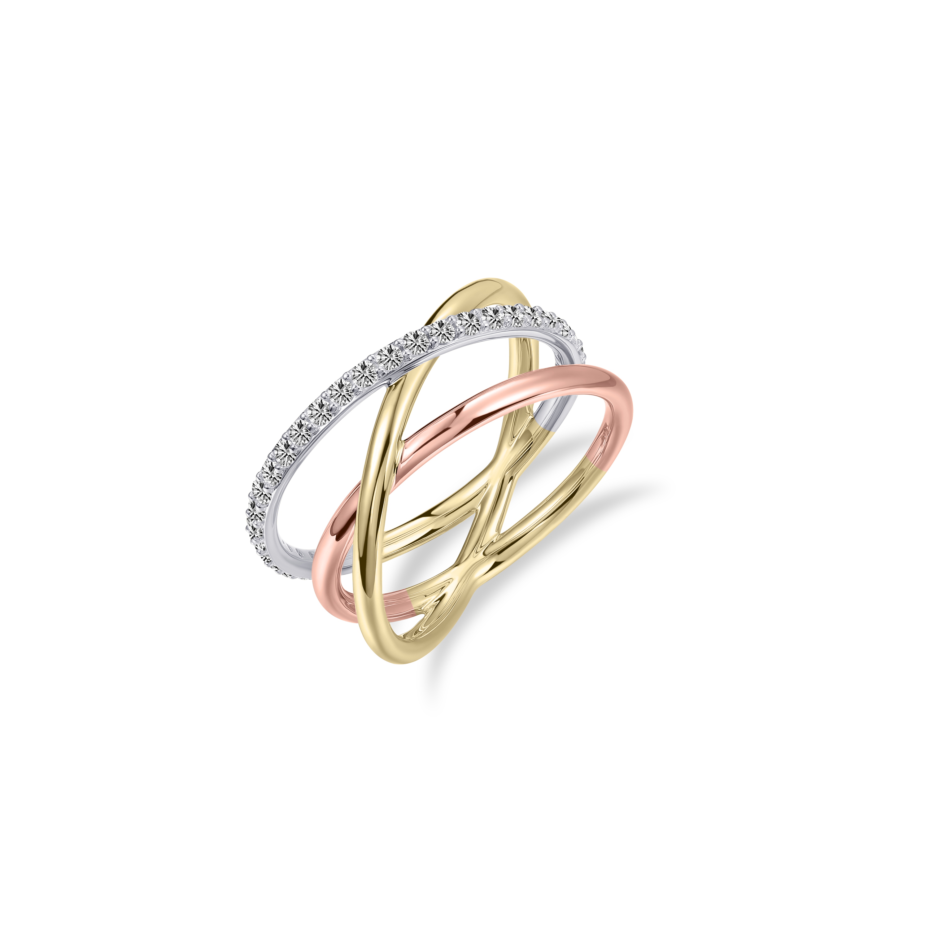 Gisser Jewels 14k Tri-Color Gold Plated Triple Crossover Pave Ring